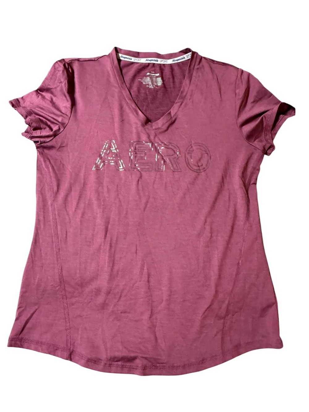 Aeropostale Sport V-Neck Graphic T-Shirt Mauve Purple Sz L Activewear Tee Aero